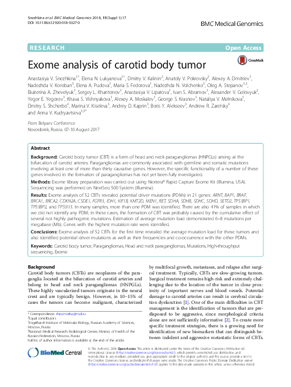 (PDF) Exome analysis of carotid body tumor | Andrew Zaretsky - Academia.edu