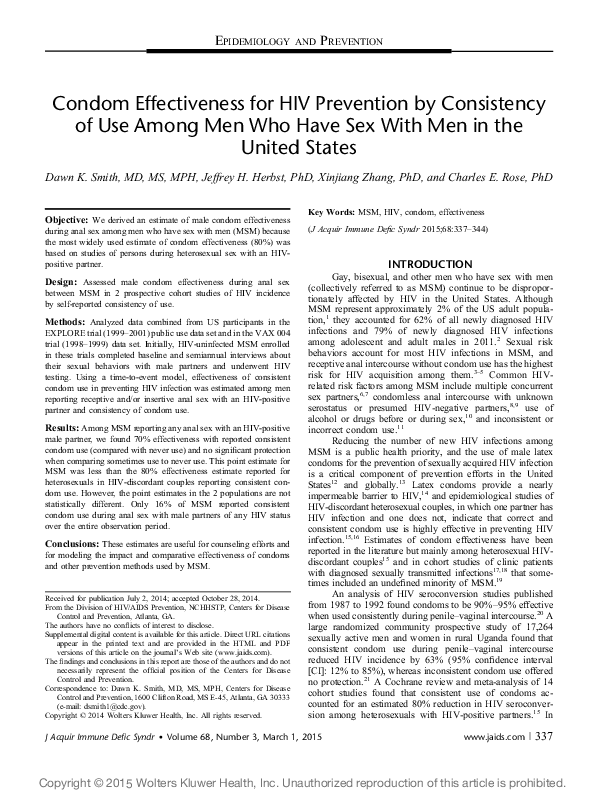 (PDF) Condom Effectiveness for HIV Prevention by Consistency of Use ...