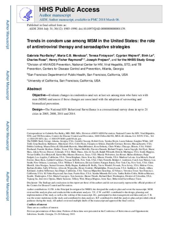 (PDF) Trends in condom use among men who have sex with men in the ...