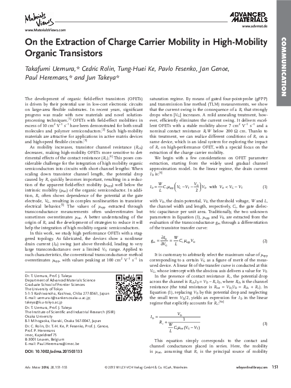 (PDF) On the Extraction of Charge Carrier Mobility in High-Mobility ...