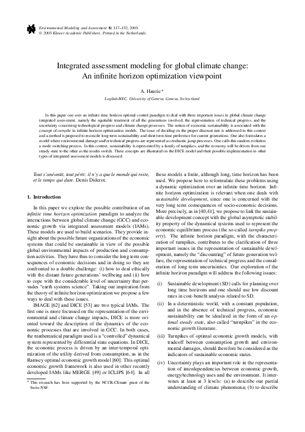 (PDF) Integrated Assessment Modeling for Global Climate Change: An ...