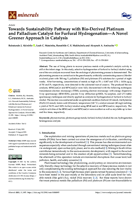 (PDF) Towards Sustainability Pathway with Bio-Derived Platinum and ...