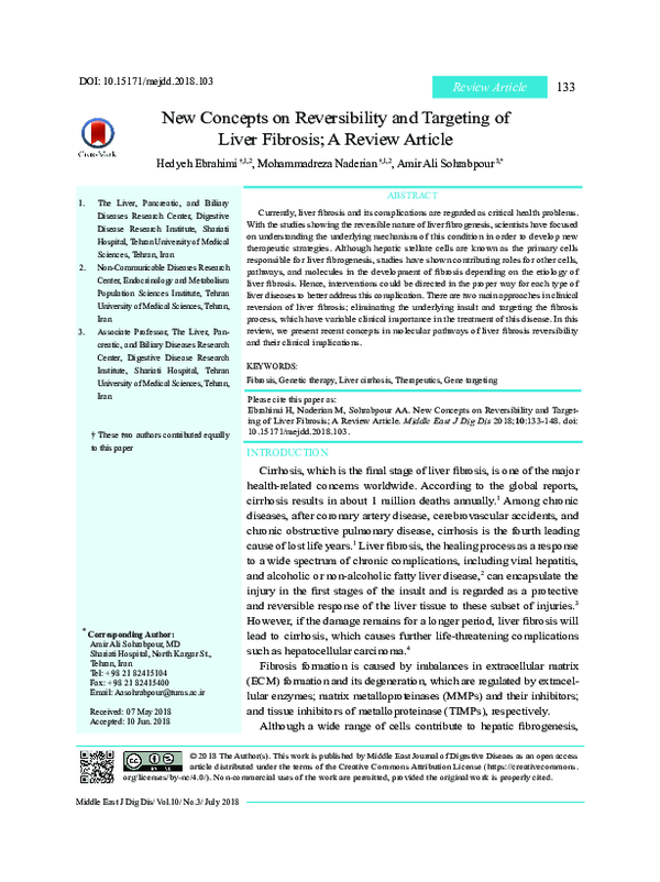 (PDF) New Concepts on Reversibility and Targeting of Liver Fibrosis; A ...