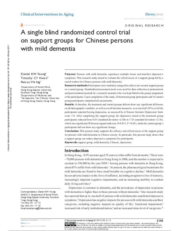 (PDF) A single blind randomized control trial on support groups for ...