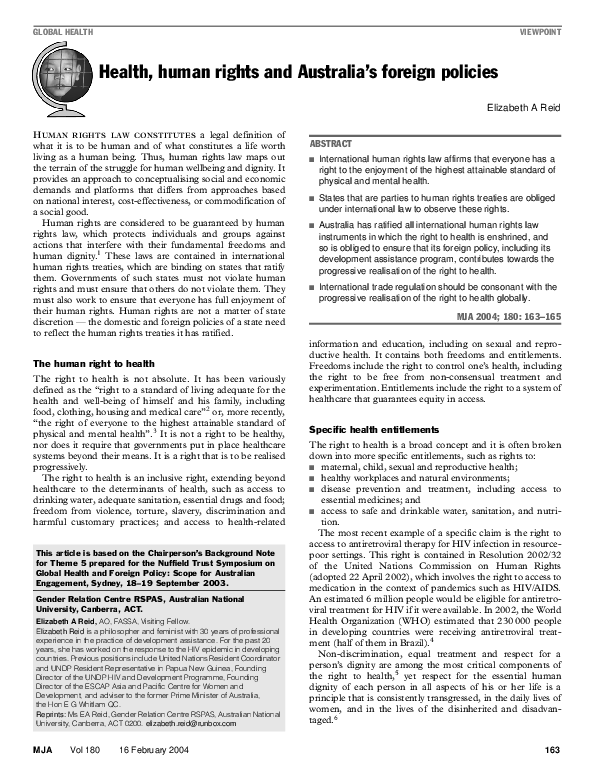 (PDF) Health, human rights and Australia's foreign policies