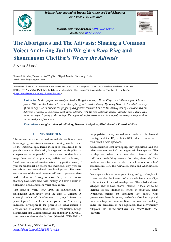 (PDF) The Aborigines and The Adivasis Sharing a Common Voice