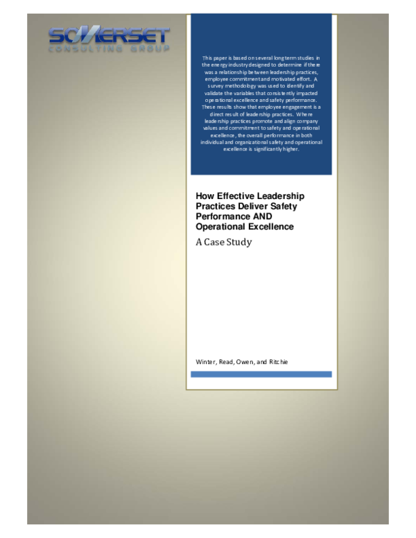 (PDF) How Effective Leadership Practices Deliver Safety Performance AND ...