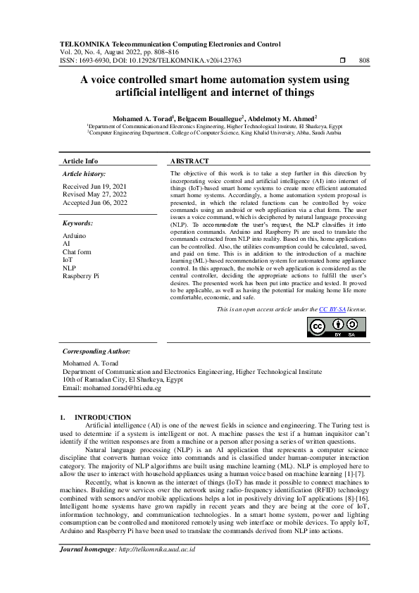 (PDF) A voice controlled smart home automation system using artificial ...