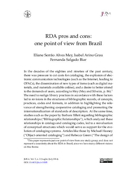 (PDF) RDA’s Pros And Cons: One Point Of View From Brazil
