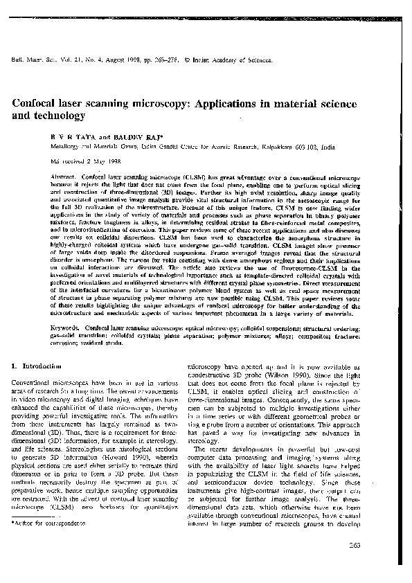 (PDF) Confocal laser scanning microscopy: Applications in material ...