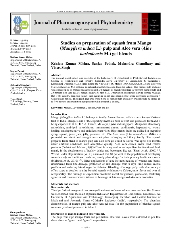 (PDF) Studies on preparation of squash from Mango (Mangifera indica L ...