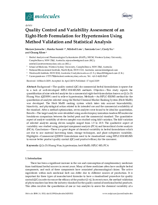 (PDF) Quality Control and Variability Assessment of an Eight‐Herb ...