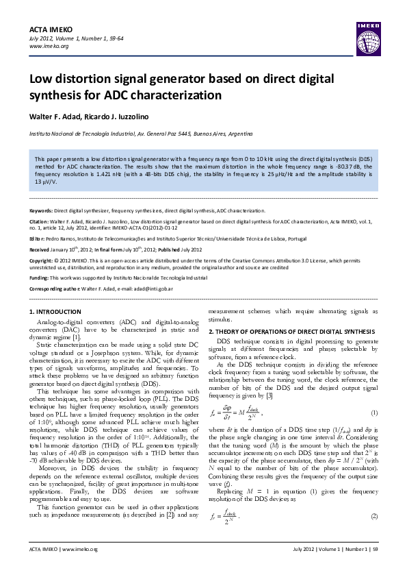 (PDF) Low distortion signal generator based on Direct Digital Synthesis ...
