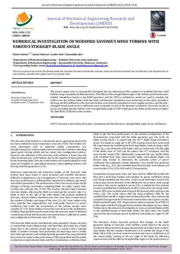 (PDF) Numerical Investigation of Modified Savonius Wind Turbine with ...