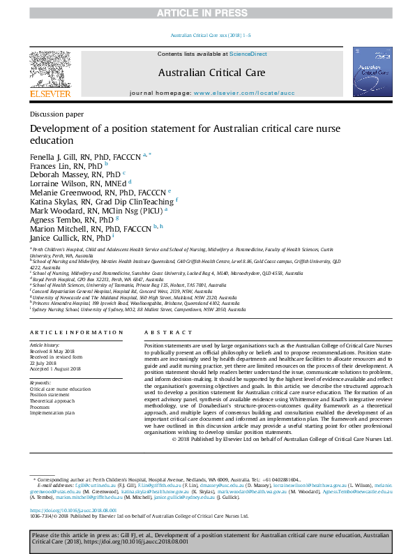 (PDF) Development of a position statement for Australian critical care ...
