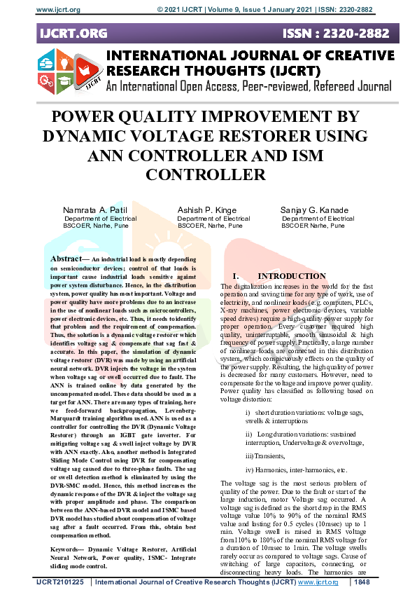 (PDF) Power Quality Improvement by Dynamic Voltage Restorer Using Ann ...