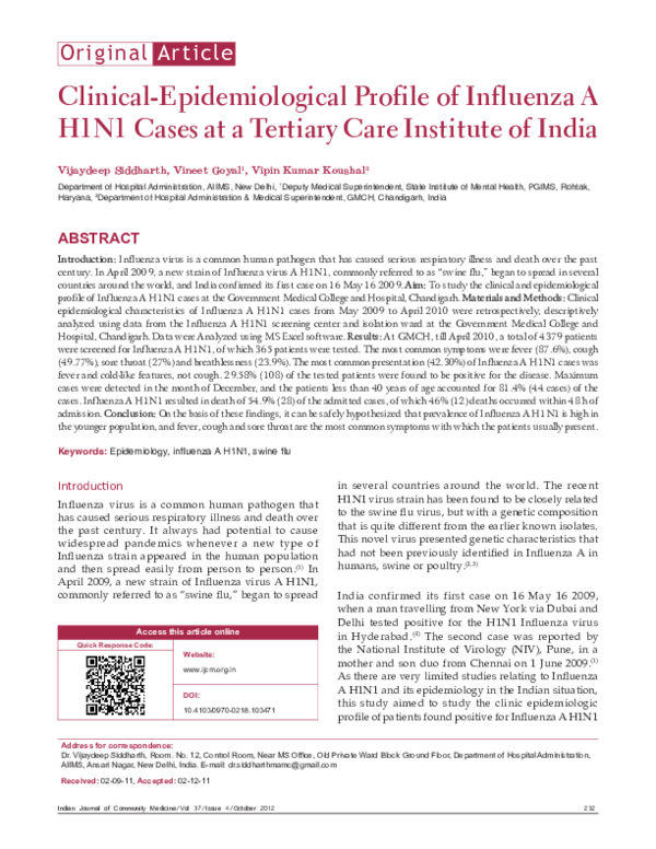 (PDF) Clinical-Epidemiological Profile of Influenza A H1N1 Cases at a ...
