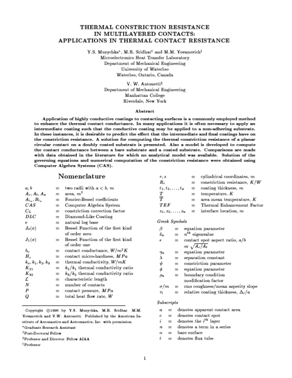 (PDF) Thermal constriction resistance in multilayered contacts ...