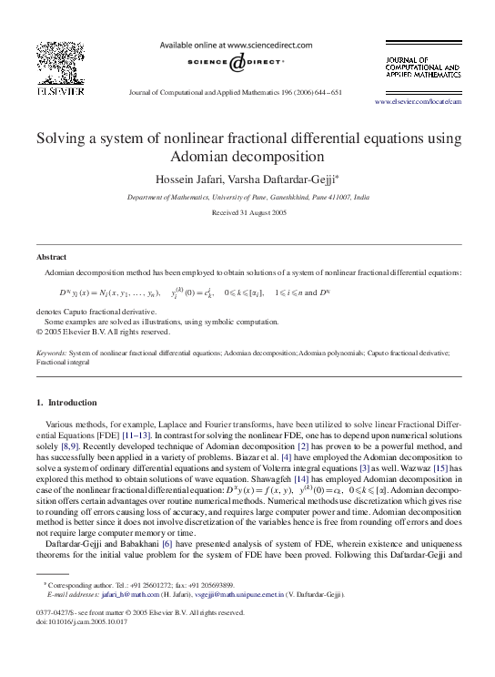(PDF) Solving a system of nonlinear fractional differential equations ...