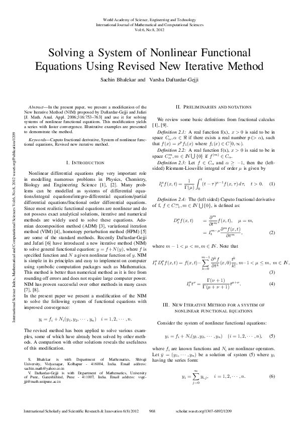 (PDF) Solving A System Of Nonlinear Functional Equations Using Revised ...