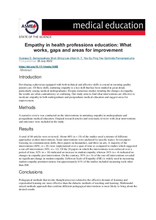 (PDF) Empathy in health professions education: What works, gaps and ...