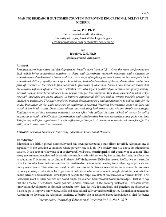 (PDF) Making research outcomes count in improving educational delivery ...