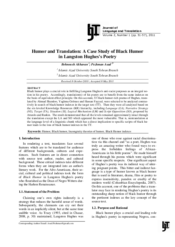 (PDF) Humor and Translation: A Case Study of Black Humor in Langston ...