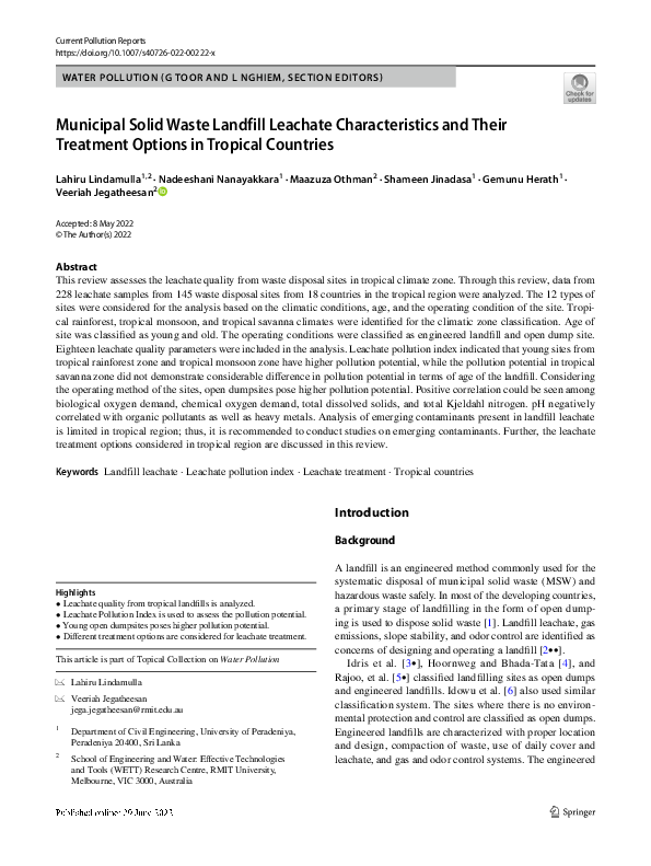 (PDF) Municipal Solid Waste Landfill Leachate Characteristics and Their ...