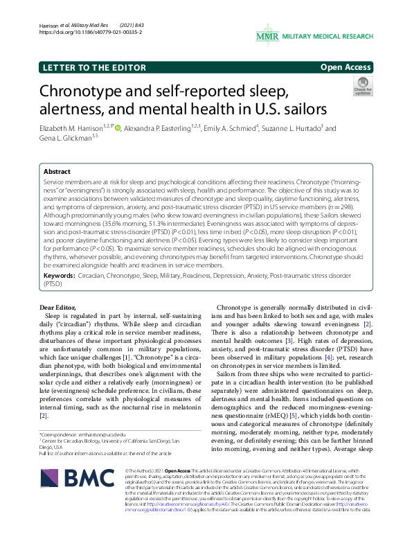 (PDF) Chronotype and self-reported sleep, alertness, and mental health ...