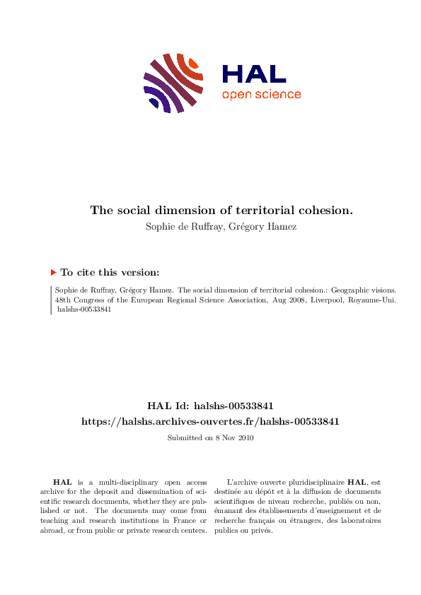 (PDF) The social dimension of territorial cohesion