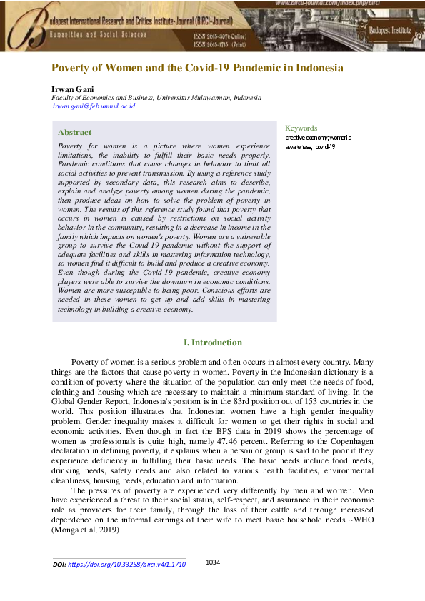 (PDF) Poverty of Women and the Covid-19 Pandemic in Indonesia