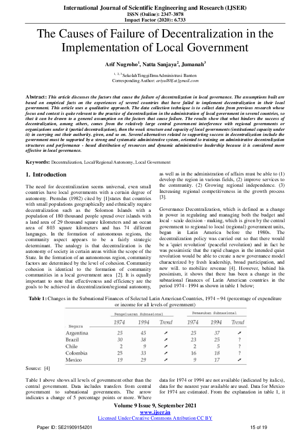 (PDF) The Causes of Failure of Decentralization in the Implementation ...