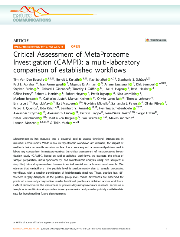 (PDF) Critical Assessment of MetaProteome Investigation (CAMPI): a ...