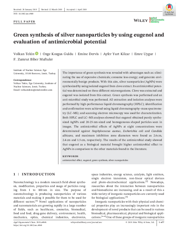 (PDF) Green Synthesis of Silver Nanoparticles by Using Aristolochia ...