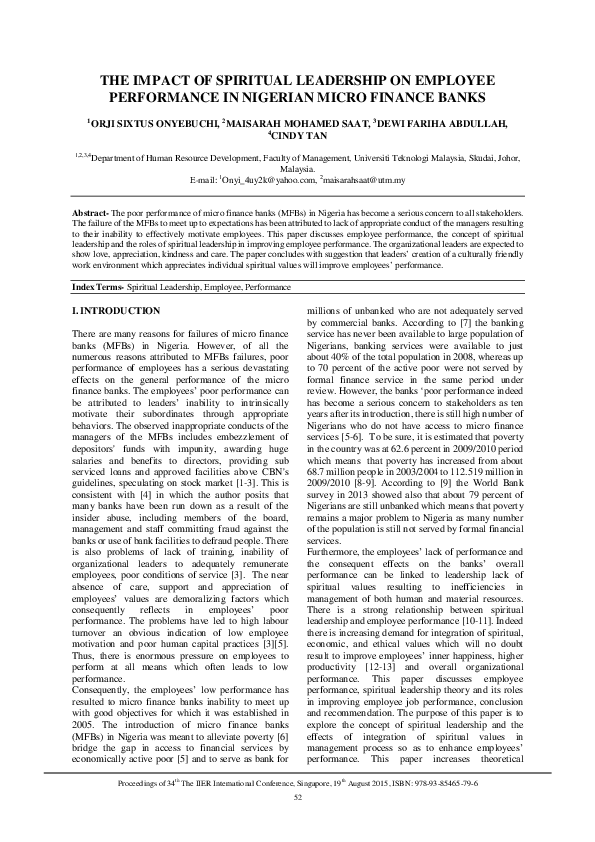 (PDF) The impact of spiritual leadership on employee performance in ...