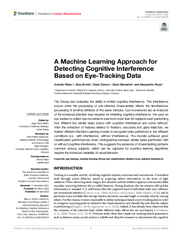 (PDF) A Machine Learning Approach for Detecting Cognitive Interference ...