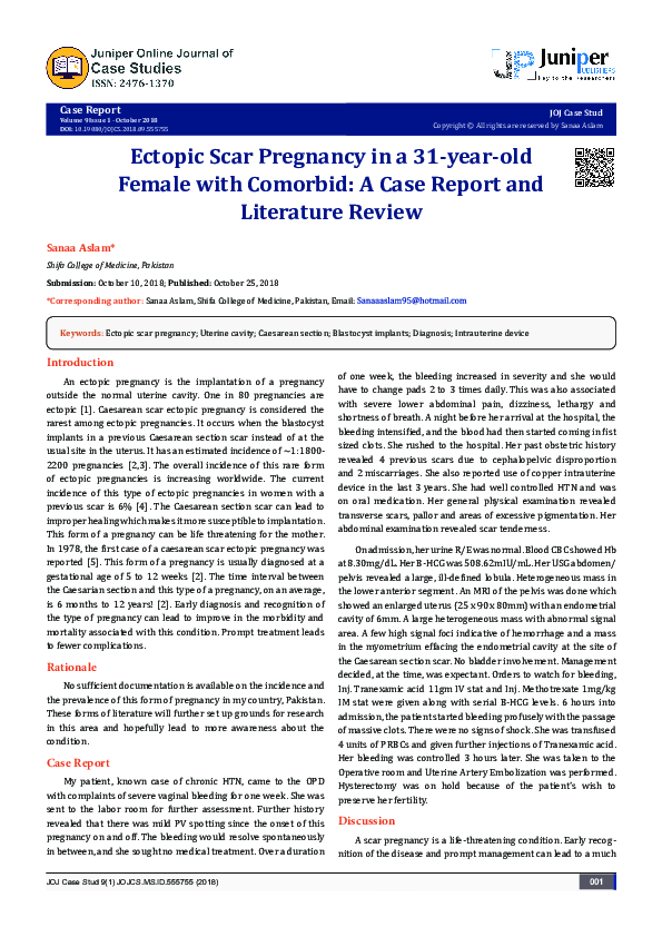(PDF) Caesarean Scar Ectopic Pregnancy Case : Report and Literature Review
