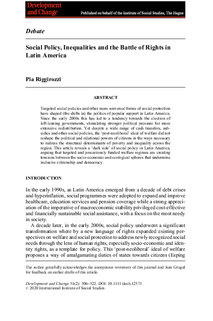 (PDF) Social Policy, Inequalities and the Battle of Rights in Latin ...