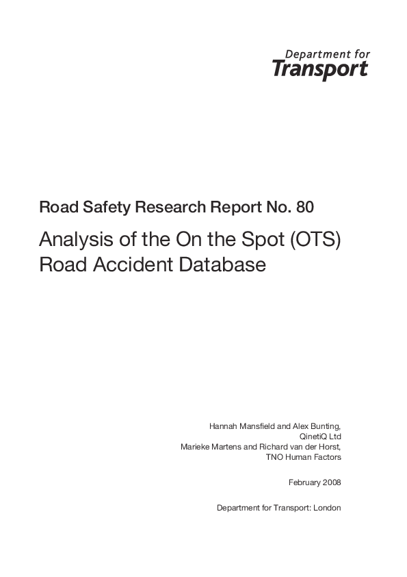 (PDF) Analysis of the On the Spot (OTS) road accident database