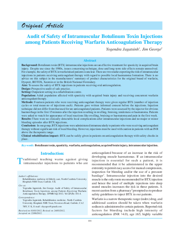 (PDF) Audit of Safety of Intramuscular Botulinum Toxin Injections among ...