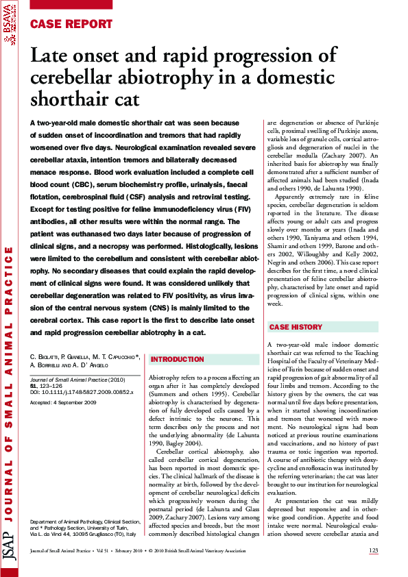  PDF Late Onset And Rapid Progression Of Cerebellar Abiotrophy In A 