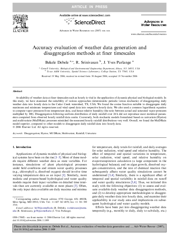 (PDF) Accuracy evaluation of weather data generation and disaggregation ...