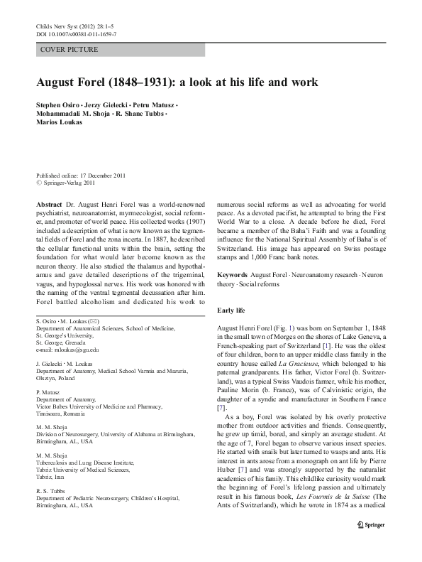 (PDF) August Forel (1848–1931): a look at his life and work