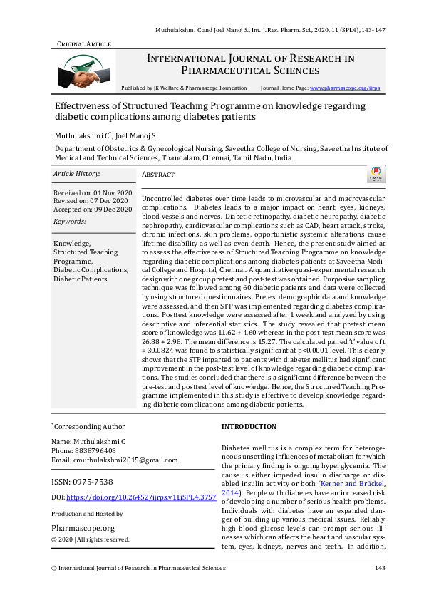 (PDF) Effectiveness of Structured Teaching Programme on knowledge ...