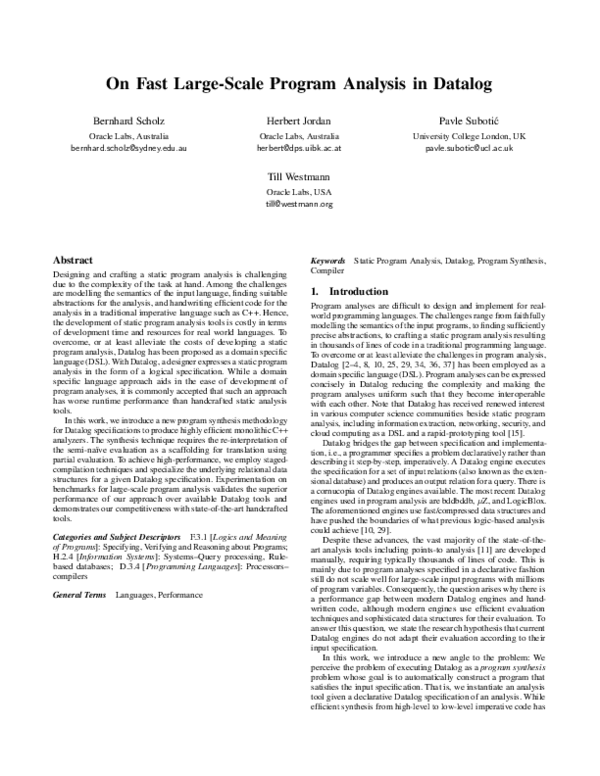 (PDF) On fast large-scale program analysis in Datalog