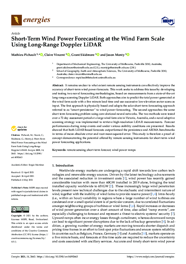(PDF) Short-Term Wind Power Forecasting at the Wind Farm Scale Using ...