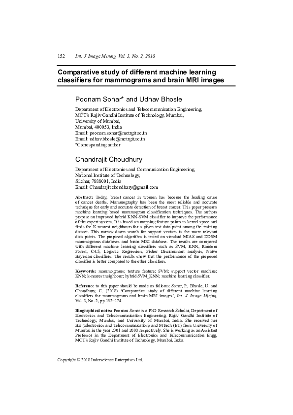 (PDF) Comparative study of different machine learning classifiers for ...