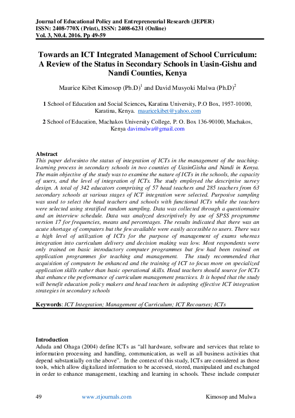 (PDF) Towards an ICT Integrated Management of School Curriculum: A ...