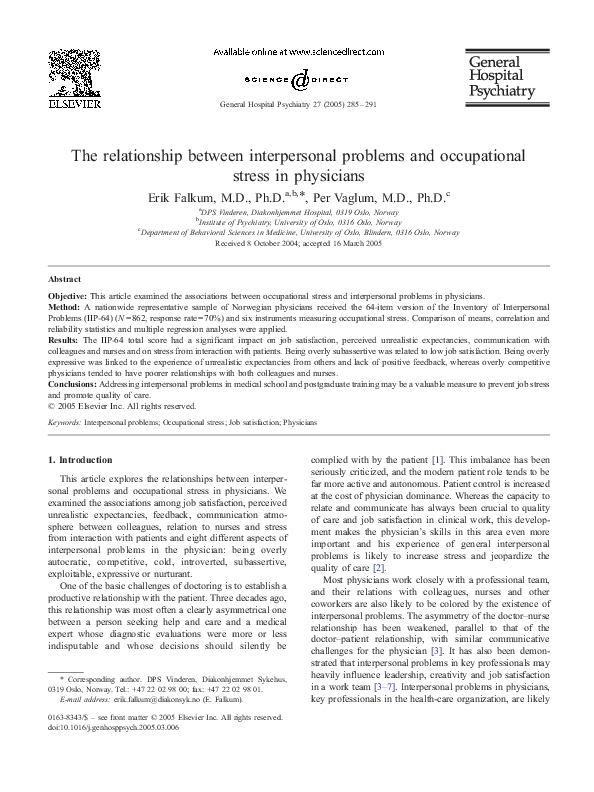 (PDF) The relationship between interpersonal problems and occupational ...