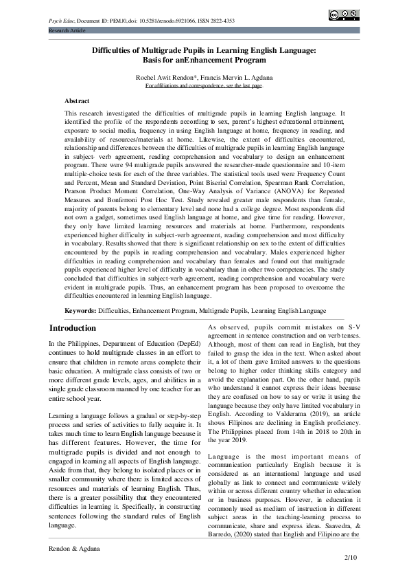 (PDF) Difficulties of Multigrade Pupils in Learning English Language ...